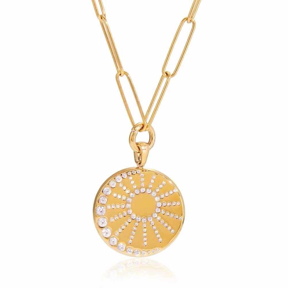 18K Gold Plated Crystal Sun And Moon Pendant Necklace